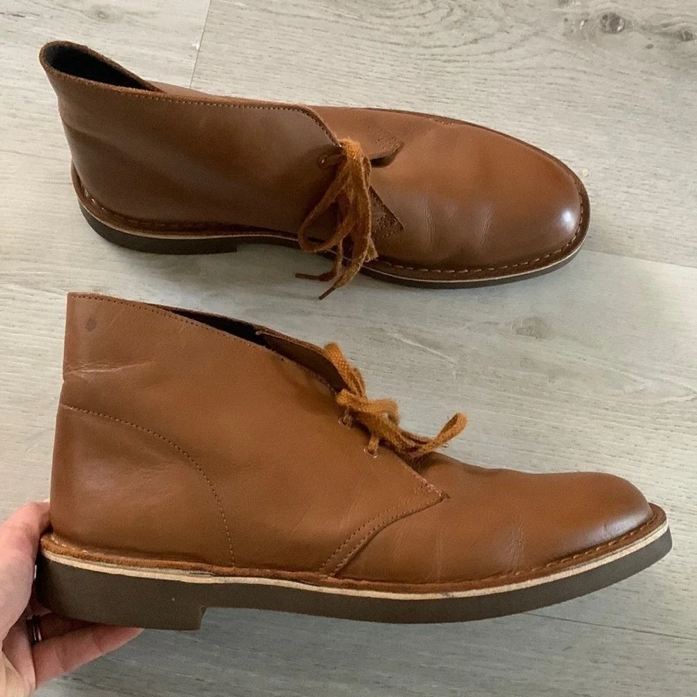 Clark's bushacre 2 chukka boots 11 lace up leather tan cognac winter fall